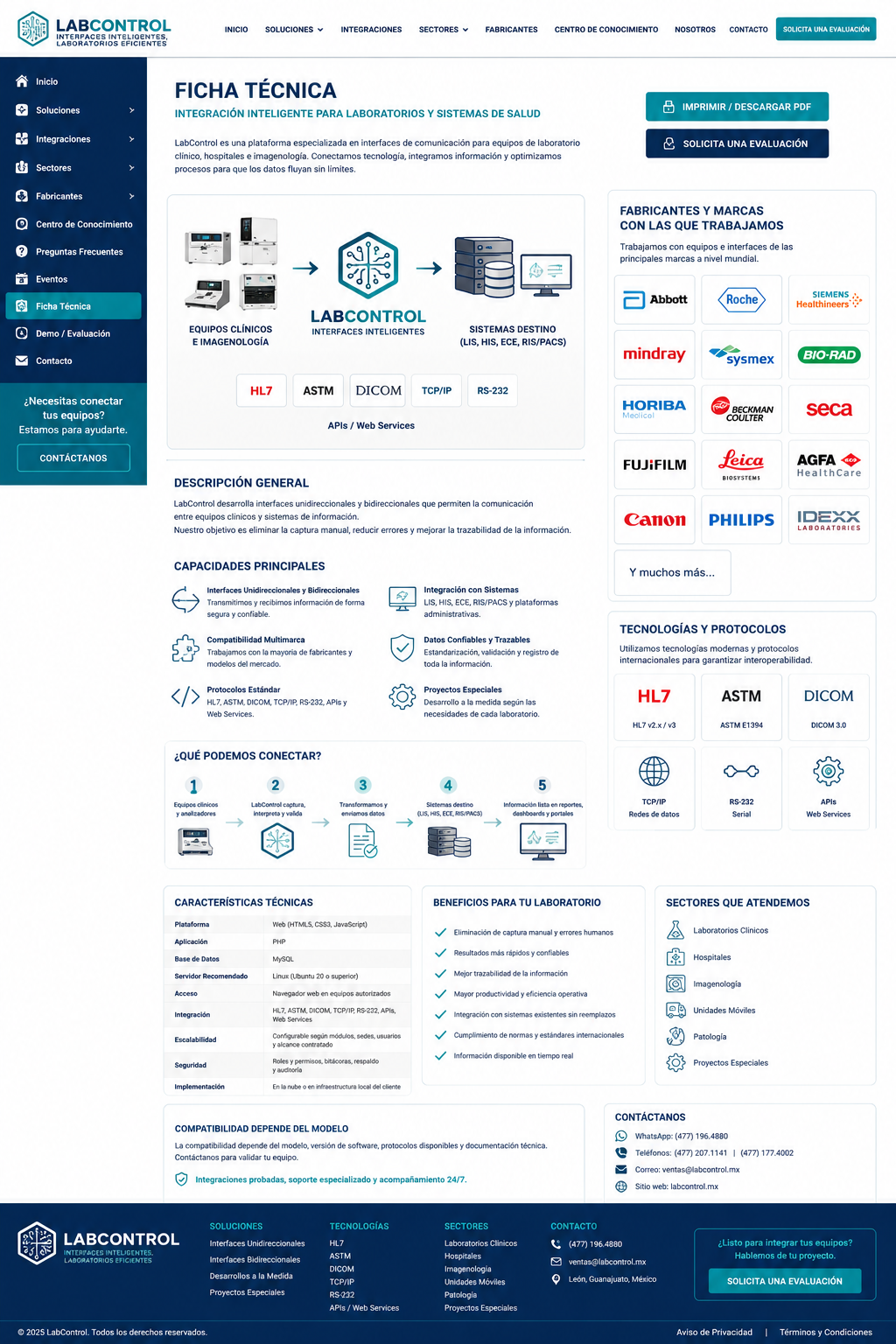 Vista gráfica de la ficha técnica e interoperabilidad de LabControl